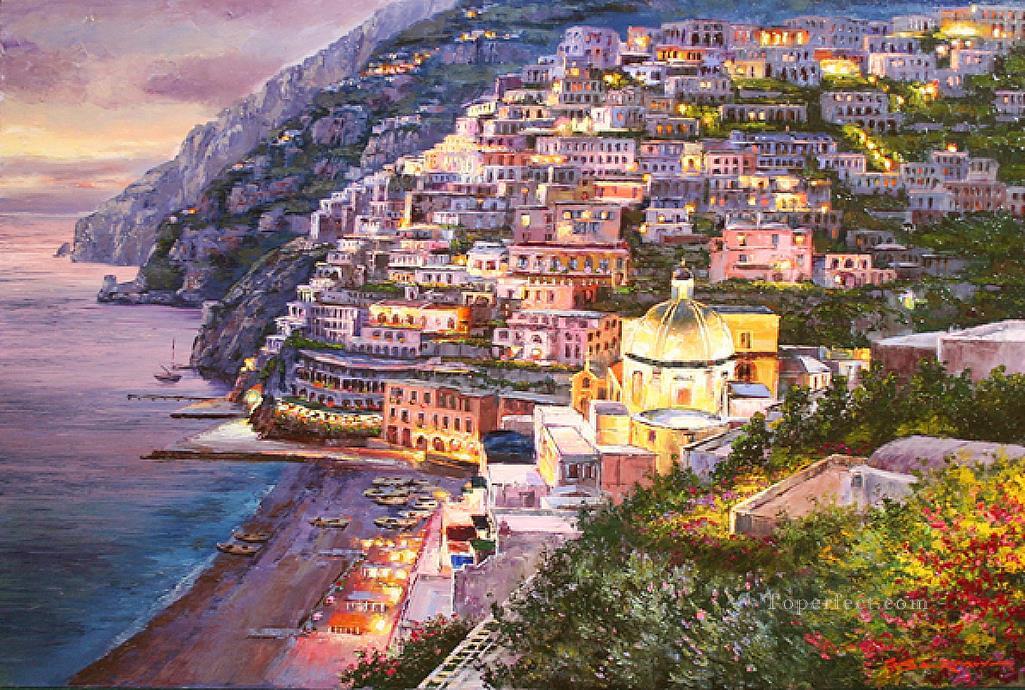 Positano Twilight Aegean Mediterranean Oil Paintings